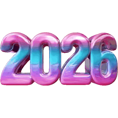 2026 Written In Pink And Blue Balloons Sticker