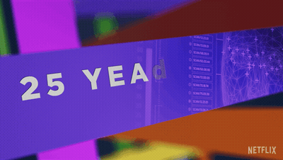 25 Years In The Making Is Written On A Purple Banner GIF