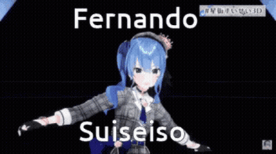 3D Anime Character With Blue Hair Fernando Suiseiso GIF