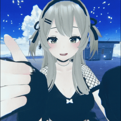 3D Anime Girl Thumbs Up In Blue Sky GIF