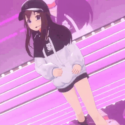 3D Anime Girl With Hat And Hoodie Pink Wall GIF