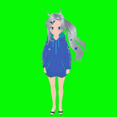 3D Girl In Blue Hoodie With M On Sleeve GIF