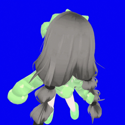 3D Girl With Pigtails On Green Background GIF
