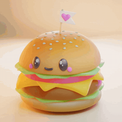 3D Hamburger With Heart-Shaped Flag GIF