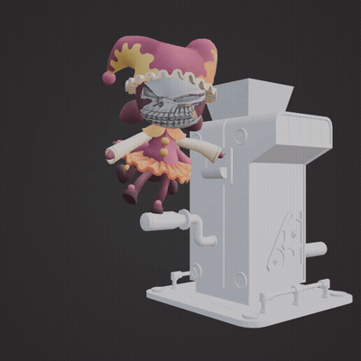 3D Jester With Skull On Head Sitting On Machine GIF