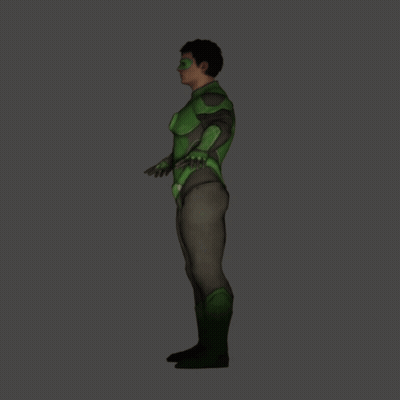 3D Man In Green Superhero Costume GIF