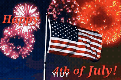 4Th Of July Fireworks And Flag Greeting Card GIF