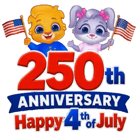 A 250Th Anniversary Happy 4Th Of July Logo With Two Cartoon Characters Sticker