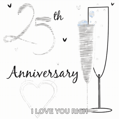 A 25Th Anniversary Card With A Champagne Glass And A Heart GIF