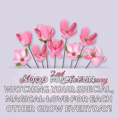 A 2Nd Anniversary Greeting Card With Pink Flowers On A Purple Background GIF