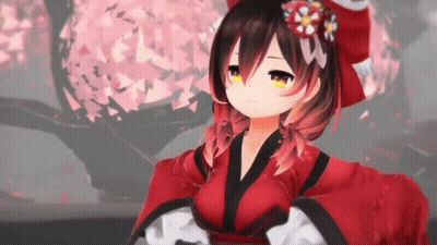 A 3D Anime Girl Is Wearing A Red Kimono And A Red Hat . GIF