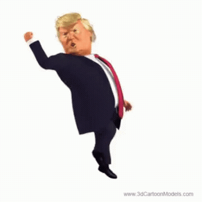 A 3D Cartoon Model Of Donald Trump In A Suit And Red Tie GIF