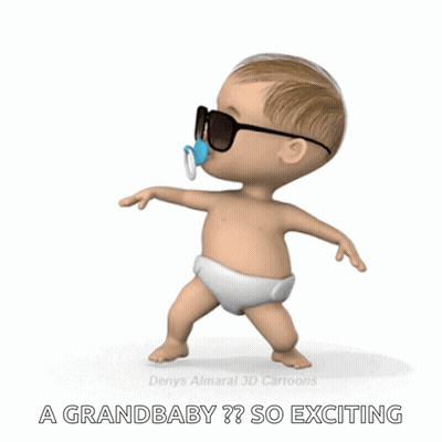 A 3D Cartoon Of A Baby Wearing Sunglasses And A Pacifier Says A Grandbaby So Exciting GIF