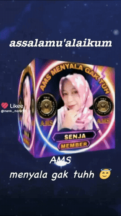 A 3D Cube With A Picture Of A Woman And The Words Assalamu ' Alaikum GIF
