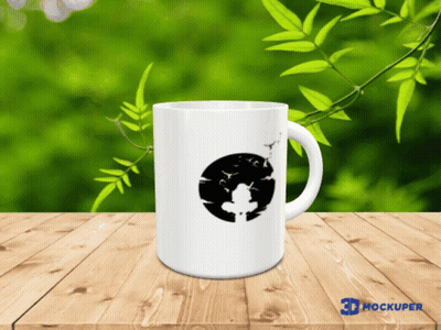 A 3D Mockup Of A Coffee Mug On A Wood Table GIF