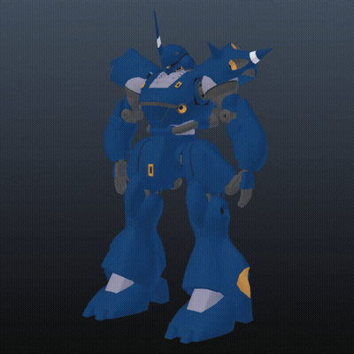 A 3D Model Of A Blue Robot With Yellow Lights On Its Feet GIF