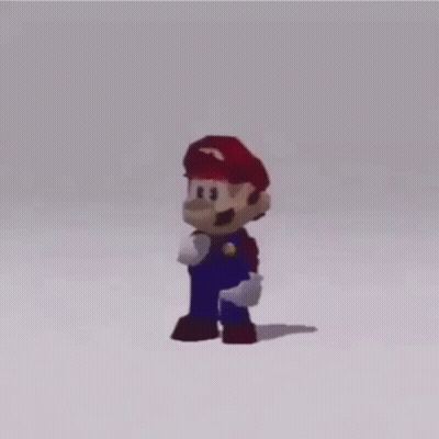 A 3D Model Of A Cartoon Character , Mario , Is Standing On A White Surface . GIF