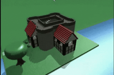 A 3D Model Of A Castle With Red Roofs GIF