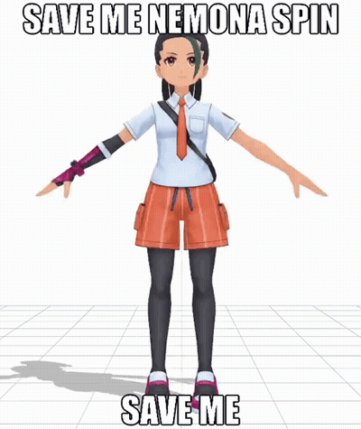 A 3D Model Of A Girl With The Words Save Me Nemona Spin Save Me GIF