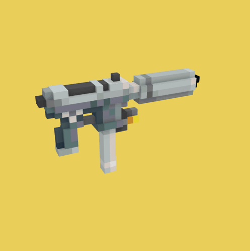 A 3D Model Of A Gun Is Against A Yellow Background GIF