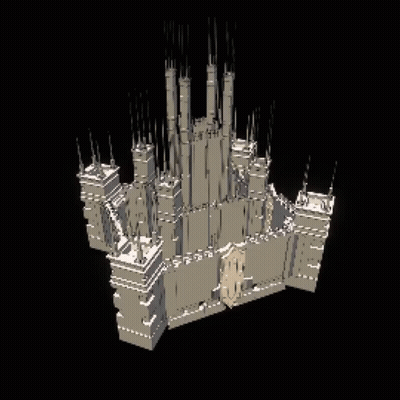A 3D Model Of A Large Castle With A Black Background GIF