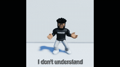 A 3D Model Of A Man With A Beard Wearing A Black Shirt That Says " I Don 'T Understand " GIF