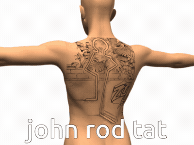 A 3D Model Of A Man With A Tattoo On His Back And The Name John Rod Tat On The Bottom GIF