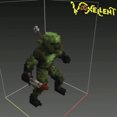 A 3D Model Of A Person With A Sword And The Word Voxeilent On The Bottom GIF