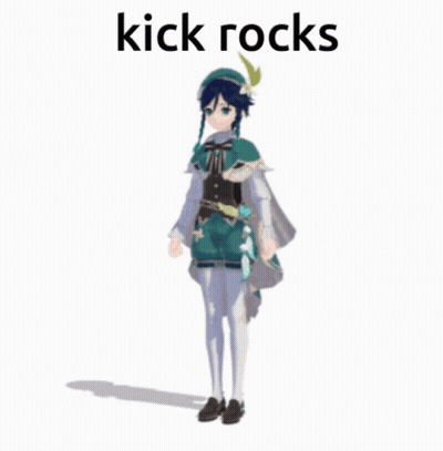 A 3D Model Of A Person With The Words Kick Rocks Above Them GIF