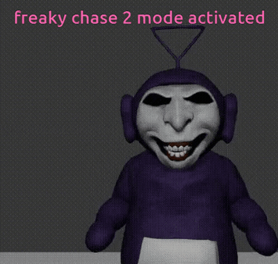 A 3D Model Of A Purple Teletubbies Character With A Freaky Chase 2 Mode Activated GIF