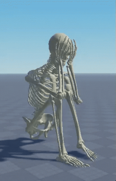 A 3D Model Of A Skeleton Is Sitting Down GIF