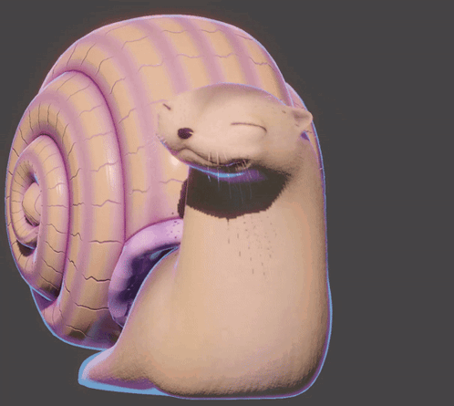 A 3D Model Of A Snail With A Purple Shell Is Smiling GIF