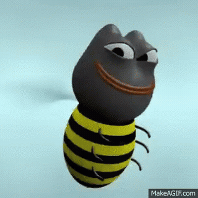 A 3D Rendering Of A Bee With A Frog Face And A Smile On Its Face . GIF