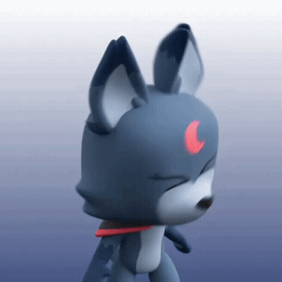 A 3D Rendering Of A Cartoon Fox With A Red Crescent Moon On Its Head . GIF