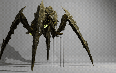 A 3D Rendering Of A Monster Standing Next To A Small Table GIF