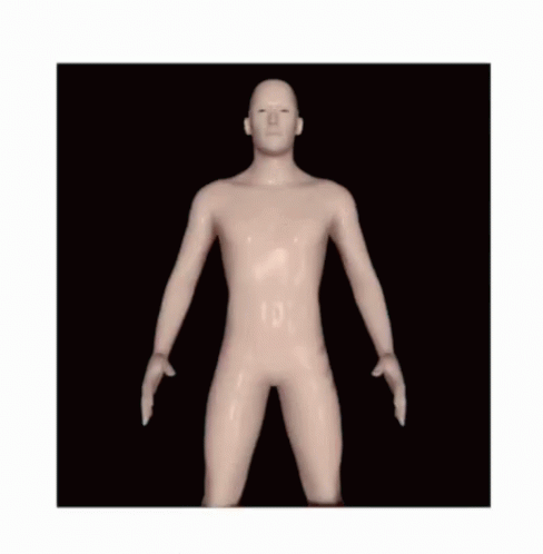 A 3D Rendering Of A Naked Man With His Arms Outstretched On A Black Background GIF