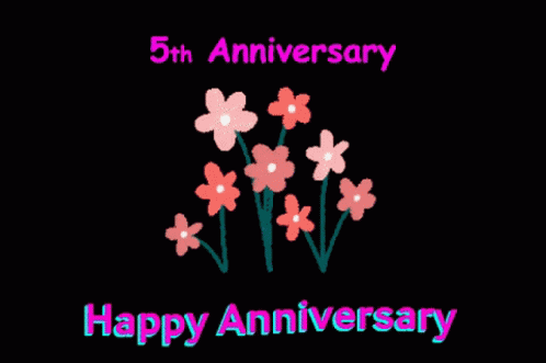 A 5Th Anniversary Greeting Card With Flowers And The Words Happy Anniversary GIF