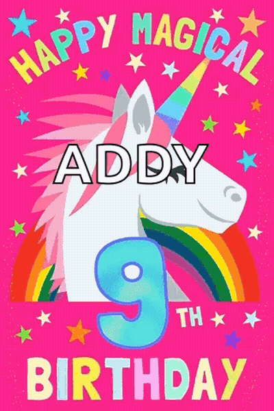 A 9Th Birthday Card With A Unicorn And A Rainbow . GIF