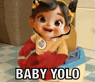 A Baby Doll Is Sitting On A Potty With The Words Baby Yolo Above Her GIF