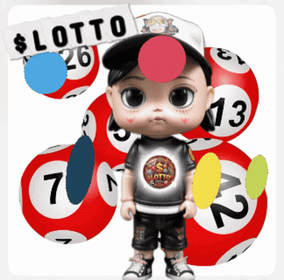 A Baby Doll Is Surrounded By Lottery Balls And A Sign That Says Lotto On It GIF