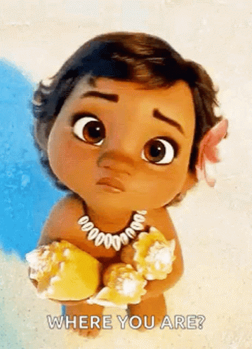 A Baby From The Movie Moana Is Holding A Shell In Her Hands And Asking Where She Is . GIF