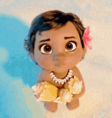 A Baby From The Movie Moana Is Holding Seashells In Her Hands . GIF