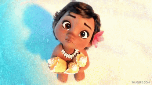 A Baby Girl From The Movie Moana Is Holding A Seashell In Her Hands . GIF