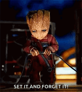 Baby Groot Holding Sword Saying Set It And Forget It GIF