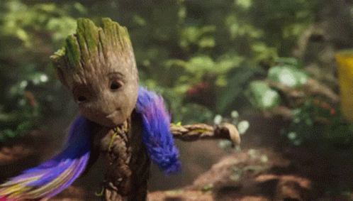Baby Groot With Blue Scarf GIF