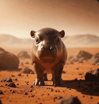 A Baby Hippopotamus Standing In The Dirt And Rocks GIF