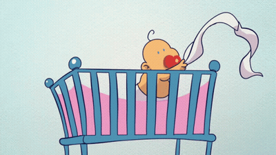 A Baby In A Crib With A Pacifier In Its Mouth GIF