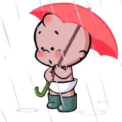 A Baby In A Diaper Holding An Umbrella In The Rain Sticker