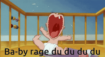 A Baby In A Diaper Is Screaming In A Crib With The Words Ba-By Rage Du Du Du Du Written Below It GIF