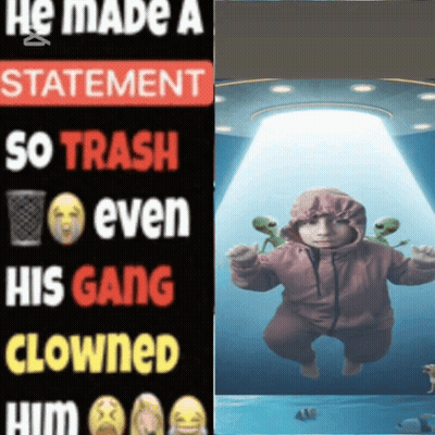 A Baby In A Hooded Jacket Is Next To A Sign That Says He Made A Statement So Trash GIF